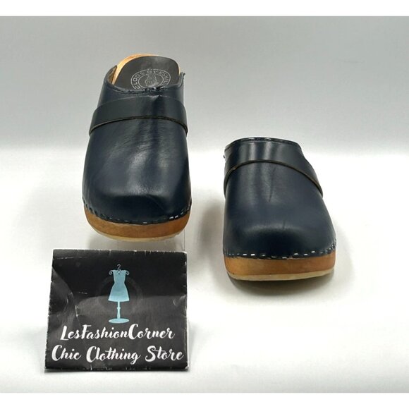 Ugglebo Toffeln Women's Blue Leather Clogs Wooden Sole Slip-On Sz 11.5 (42) 3017 - Picture 3 of 16